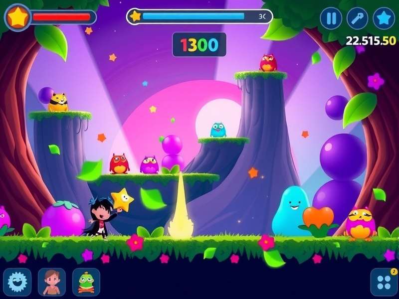 Luminous Holi Leapfrog gameplay screenshot showing colorful characters and environments